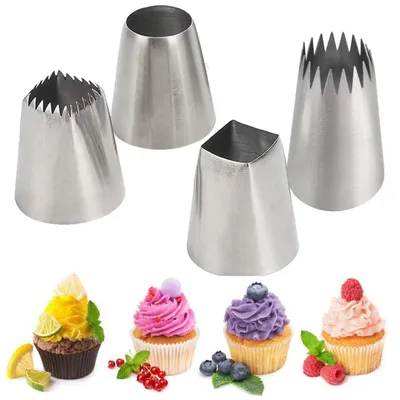 Immagine prodotto di Set di bocchette per decorazioni, grande, 4 pezzi, in acciaio inossidabile, per torte, cupcakes e churros