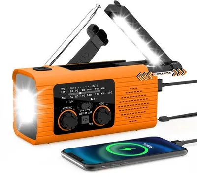 Obrázek produktu pro Ruční meteorologické rádio – solárně dobíjecí baterie 2000 mAh – přenosné – pro kempování a nouzové situace – Oranges