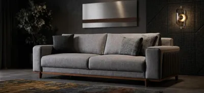 Obrázek produktu pro šedá pohovka pro tři osoby s dřevěnými nohami, moderní design, vysoký komfort