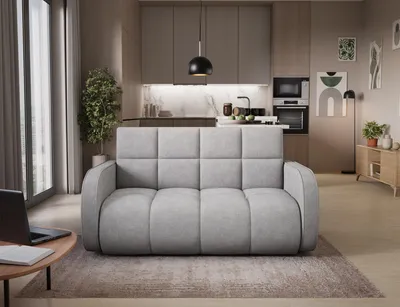 Produktbild von Krudox DEVER 2-Sitzer Sofa 154x83x103 cm - Hellgrau Schlafsofa mit Bettkasten - Sofa mit Schlaffunktion 131x203 cm - Stoff Poco 03