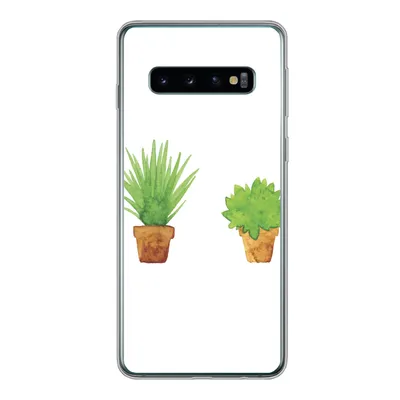 Produktbild von MuchoWow® Handyhülle Schutzhülle Hülle für Samsung Galaxy S10 Blumentopf - Aquarell - Pflanzen Silikon Softcase Handy Hülle - Handytasche