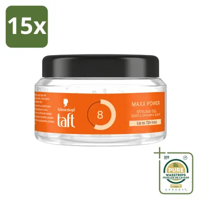 Imagen del producto de 15 unidades de gel para el cabello Taft Men Power Gel Maxx Power 8, envase de 250 ml, paquete ahorro