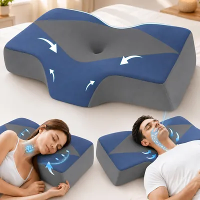 Orthopädisches Nackenkissen aus Memory-Schaum, 2 Höhen, kühlender Bezug