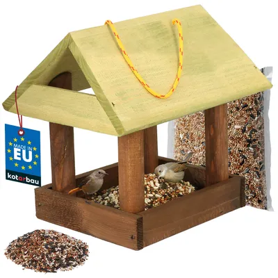 Produktbild von KOTARBAU® Vogelhaus zum Aufhängen 19,5x26,5x24 cm Vogelhäuschen aus Holz Futterhaus für Vögel + Vogelfutter 0,5 kg Vogelfutterhaus Grün & Braun