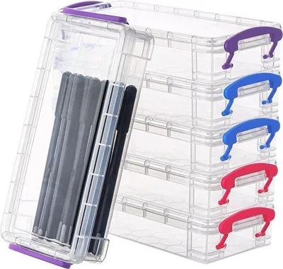 Produktbild von Kunststoff Stapelbox - 6 Stück - 20,5 x 9,5 x 4,2 cm - Vielfarbiges Stapelbox - Organizer Für Bürsten Malen - Kunststoffbox - Schule Bürobedarf.