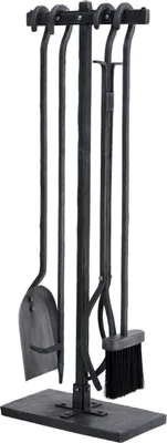 Produktbild von Casa Padrino Luxus Kaminbesteck Set Antik Zinkfarben / Schwarz 15,5 x 29 x H. 78 cm - 4 teilige Kamingarnitur mit Ständer - Kamin Zubehör