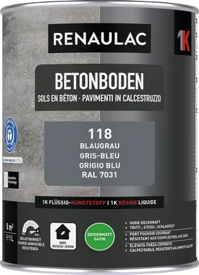 Produktbild von RENAULAC Betonbodenfarbe seidenmatt blaugrau 1 l