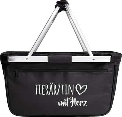 Produktbild von Huuraa Einkaufskorb Tierärztin mit Herz 20 Liter Black faltbarer Tragekorb Geschenkidee
