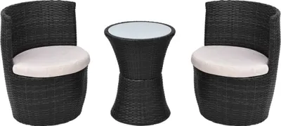 Image de vidaXL Ensemble Bistro 3 pièces avec coussins Poly Rattan Noir