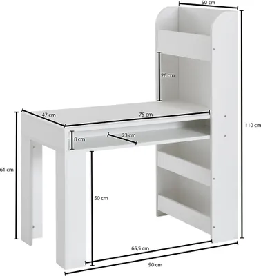 Produktbild von FineBuy Kinderschreibtisch Weiß 90x50x110 cm Maltisch Kinderzimmer mit Regal Kindertisch Modern Schülerschreibtisch mit Stauraum Schultisch Schmal