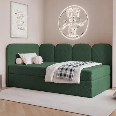 Produktbild von Jugendbett FINO 100x200 Links Bettkasten Bonellmatratze Flaschengrün Bouclé