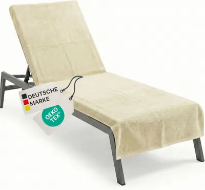 Produktbild von NYVI Frottee Schonbezug für Gartenliege NYVISpa 75x200 cm Beige - Hygiene Liegestuhlauflage für Sonnenliegen Strandliegen - Handtuch Bezug - 100