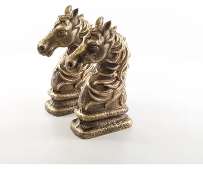 Productafbeelding van boekensteunen paardenkop bronskleur set van 2 stuks