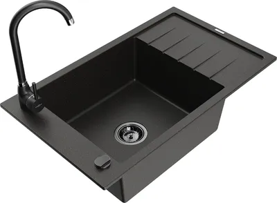 Image de Mexen Elias 1 bac en granit avec égouttoir et mitigeur Telma, Noir/Or - 6511-75-670200-70-B