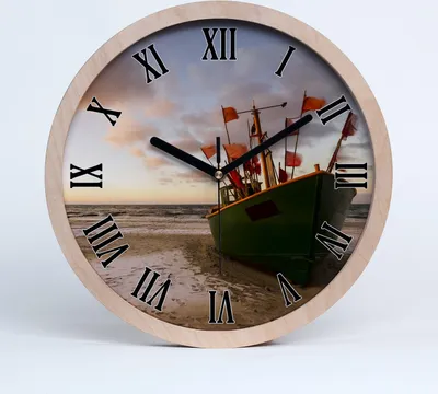 Produktbild von Holzuhr 30fi cm wanduhr - schwarze Spitzen - Fischerboot Strand