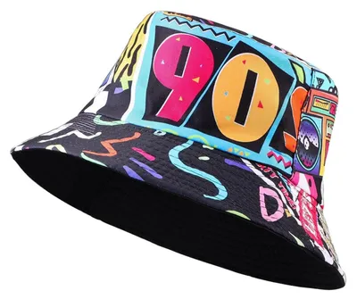 Immagine prodotto di Cappello unisex in stile anni '80-'90, modello bucket, in poliestere, colore nero
