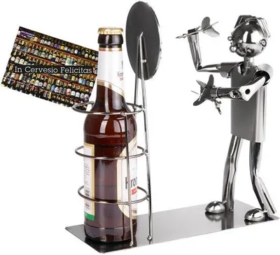 Productafbeelding van Ibenzoa® Bierfleshouder in dart-design, handgemaakt van veredeld gietijzer – geschikt voor 330/500 ml flessen (max. diameter 7,5 cm), 25×27×10 cm