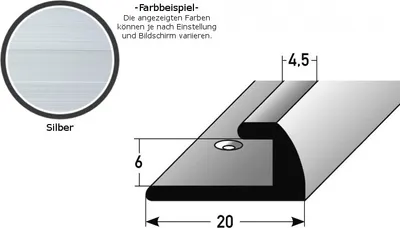 Produktbild von Einschubprofil "Midleton" für Laminat, 6 mm Einfasshöhe, Aluminium eloxiert, gebohrt-silber