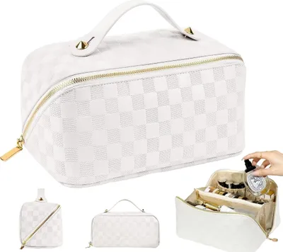 Immagine prodotto di Elegante borsa cosmetica in ecopelle luminosa, crema, 25x13x12 cm