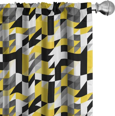 Produktbild von ABAKUHAUS Gelb und Weiß Vorhänge, Gardinen, Geometrisches Design mit Dreiecken und Houndstooh Inspiration, 2 Stück 75 x 175 cm, Gelb Grau Schwarz