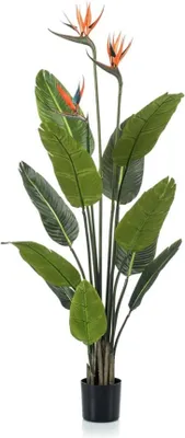 Obrázek produktu pro Strelitzia s květy – 120 cm – umělá rostlina – tropický pohled – vysoce kvalitní dekorativní rostlina do obývacího pokoje, kanceláře a chodby – snadná údržba