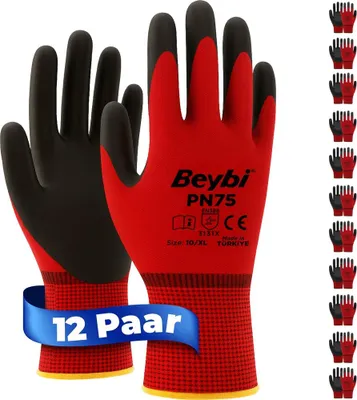 Produktbild von Beybi | 12 Paar Arbeitshandschuhe - Polyester, Nitril 1/2-Beschichtung