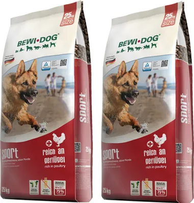 Produktbild von Hundefutter Sport für aktive Hunde mit optimiertem Eiweiß-Energie-Verhältnis weizenfrei 2 x 25 kg