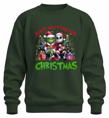 Productafbeelding van "Gewoon Wachten op Kerstmis" - Grappig kersttrui met het thema "Grinch", "Kerstman", in flessen groene kleur, maat M