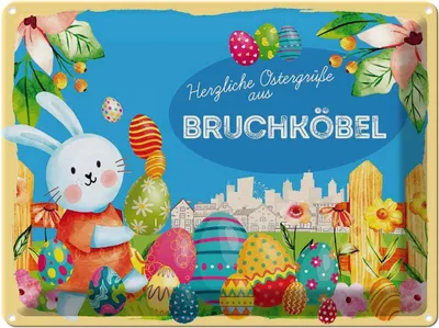 Produktbild von vianmo Blechschild 30x40 cm Ostern Ostergrüße BRUCHKÖBEL Gruß