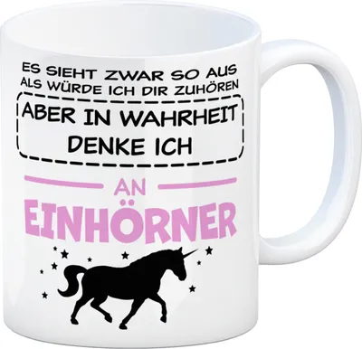 Produktbild von In Wahrheit denke ich an Einhörner Kaffeebecher