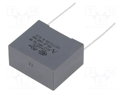 Obrázek produktu pro 1x Kondenzátor: 22,5 mm x 2, 330 nF, 10 %, rozměry 26,5 x 13 x 22 mm, typ R474N33305001K, kondenzátory X2