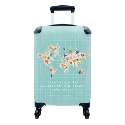 Produktbild von MuchoWow® Koffer Handgepäck Trolley Rollkoffer Kleine Reisekoffer mit 4 Rollen - Karte - Blumen - Zitate - Cabin Size < 55x40x23 cm & 55x40x20 cm - Fotokoffer - Kabinenkoffer - Boardgepäck - Reise-Box - Reisekoffer - Reisegepäck - Koffer mit Bild - Trolley für Kinder