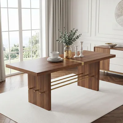 Produktbild von MODFU Rechteckig Esstisch 180×75cm,Küchentisch für 6–8 Personen,Wohnzimmertisch mit Goldgestell,Walnussfarbe