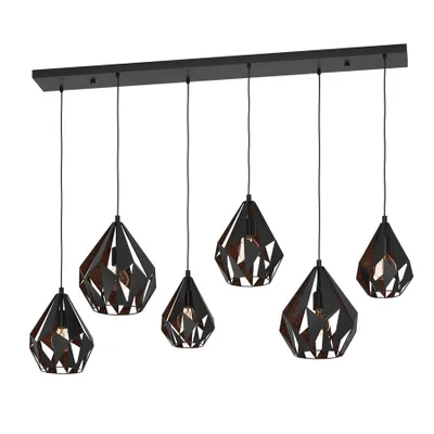Produktbild von Hängeleuchte CARLTON 1 Stahl schwarz, kupfer E27 6X40W L:145.5cm B:38.5cm H:107cm dimmbar
