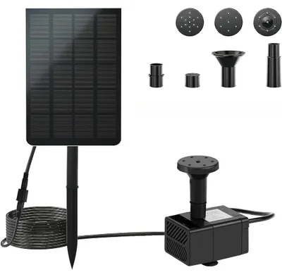 Produktbild von Gartenbrunnen - Brunnen mit Filterwatte - 7 Sprühdüsen - 55 cm Sprühhöhe - Automatische Wasserpumpe - Für Teich, Vogelbad und Aquarium