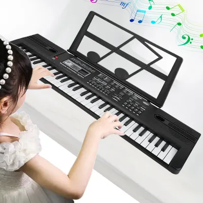Produktbild von 61 Tasten Keyboard mit Mikrofon Notenhalter, für Kinder mit 16 Klangfarben, 8 Schlaginstrumenten-Soundeffekten, 10 Rhythmen und 6 Demos