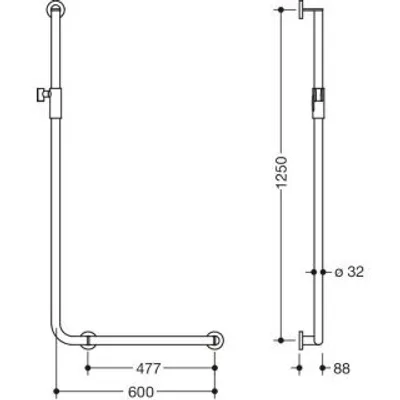 Produktbild von HEWI 900.33M20140 Winkelgriff m.Br.H.,d:32, A1:1250,
