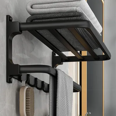 Productafbeelding van Handdoekenrek 58 cm, 5 haken, zelfklevend, wandmontage, voor badkamer