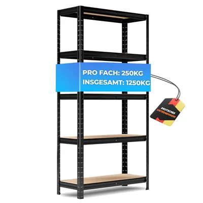 Produktbild von ALL Premium Schwerlastregal 150x75x30cm Schwarz – Bis 1250 kg belastbar, höhenverstellbar, Stecksystem, ideal für Lager, Garage & Keller