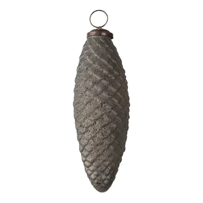 Zdjęcie produktu dla Szklana bombka choinkowa, struktura plastra miodu, 6x17 cm, szara, Clayre & Eef, 6GL3101