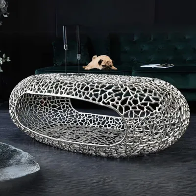 Produktbild von Design Couchtisch RIXOS silber 120cm Metall silber Handarbeit