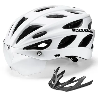 Produktbild von ROCKBROS Fahrradhelm Rennrad Helm Radhelm mit Abnehmbaren Visier Cityhelm Leichter Stadthelm für Damen und Herren MTB Weiß, Photochrome Visier L