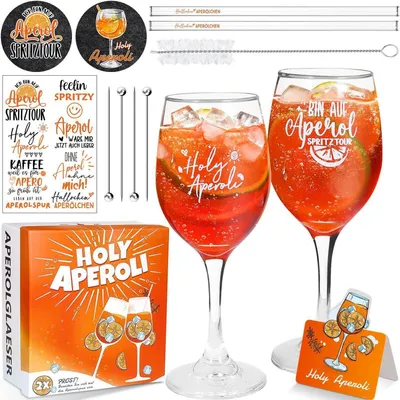 Immagine prodotto di Set regalo "Apero" composto da 2 bicchieri in cristallo con incisione, cannucce in acciaio inossidabile, sottobicchieri, bicchieri da cocktail, adesivi, capacità 310 ml