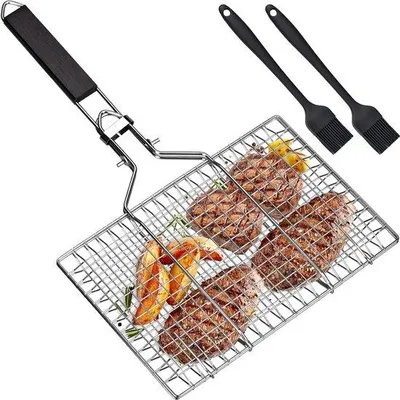 Obrázek produktu pro Grilovací koš z nerezové oceli na ryby a zeleninu, skládací a přenosný