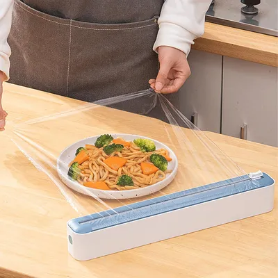 Produktbild von Foliehalter mit magnetischem Frischhaltefolien-Schneider und 1 Rolle Frischhaltefolie - Aluminiumfolien-Schneider - Lebensmittelfolien-Dispenser - geeignet für Frischhaltefolie und Aluminiumfolie Foliehalter