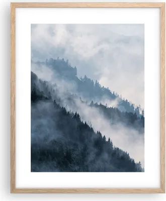 Produktbild von Gerahmtes Poster - Rahmen in heller Eiche - Berge Nebel Bäume - 40x50 cm - Wand Bild - Wanddeko - Wandbilder - Kunstposter - Wandposter - Bilderrahmen - Bilder - Kunstdruck - P2NPA40x50-4429