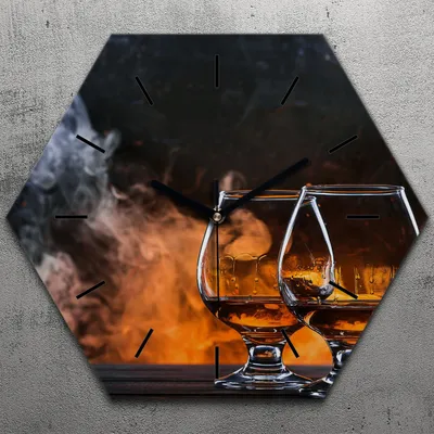 Produktbild von Uhr hexagonal 40 cm Glas Geräuschlos schwarze Zeiger - Whisky Glas