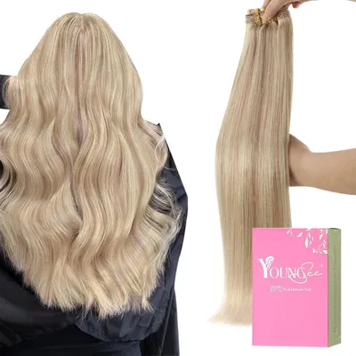 Produktbild von Echthaar Clip in Extensions Blondton 60 cm 150 g 7-teilig hitzebeständig bis 180 °C