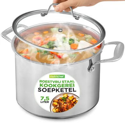 Kochtopf 8 L Edelstahl mit Glasdeckel, induktionsgeeignet