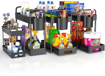 Obrázek produktu pro Unyqoos® – stohovatelné úložné regály do koupelny a kuchyně s příslušenstvím pro zavěšení